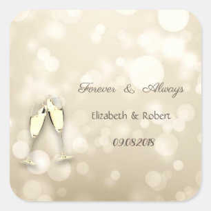 Elegante Bokeh-Weingläser Hochzeit Quadratischer Aufkleber