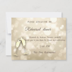 Elegante Bokeh-Weingläser Hochzeitsprobeessen Einladung