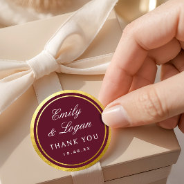 Elegante bordeaux-goldene Hochzeitsumrandung Runder Aufkleber