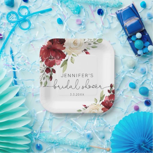 Elegante Bordeaux Hochzeit im Herbst Napkins Pappteller (Party)