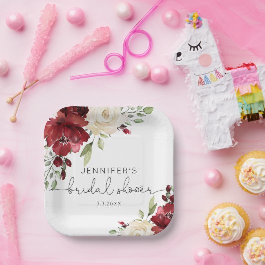 Elegante Bordeaux Hochzeit im Herbst Napkins Pappteller (Party)