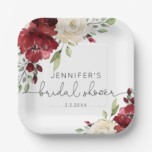 Elegante Bordeaux Hochzeit im Herbst Napkins Pappteller (Vorderseite)