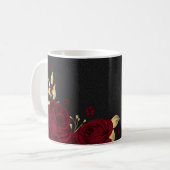 Elegante bordeauxfarbene Blume schwarz Kaffeetasse (Vorderseite Links)