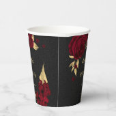 Elegante bordeauxfarbene Blume schwarz Pappbecher (Rechts)