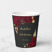 Elegante bordeauxfarbene Blume schwarz Pappbecher (Vorderseite)