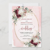 Elegante bordeauxfarbene Rose Hochzeit lädt ein Einladung (Vorderseite)