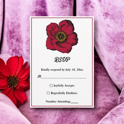 Elegante bordeauxfarbene rote Rose Romantische Blu RSVP Karte