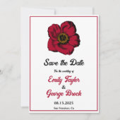 Elegante bordeauxfarbene rote Rose Romantische Blu Save The Date (Vorderseite)