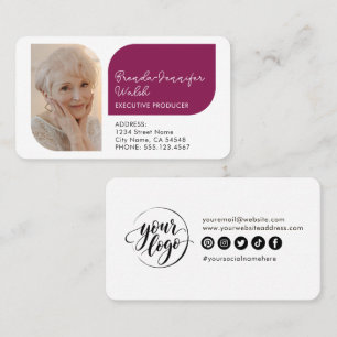 Elegante bordeauxrote Foto-Logo-Social-Business-Ka Visitenkarte
