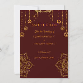 Elegante bordeauxrote und goldene Save-the-Date-Ka Save The Date