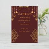 Elegante bordeauxrote und goldene Save-the-Date-Ka Save The Date (Stehend Vorderseite)