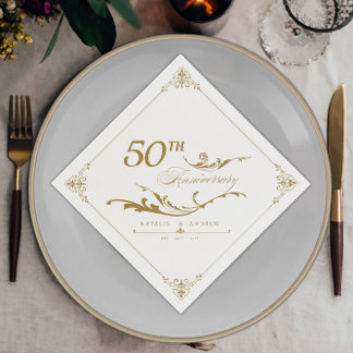 Elegante Border Golden Jubiläums-Paarnamen Serviette