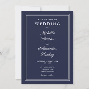 Elegante Border QR-Code Navy Blau Hochzeit Einladung
