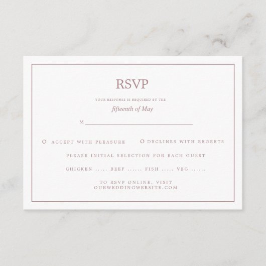 Elegante Border Rose Gold Wedding RSVP Begleitkarte (Vorderseite)