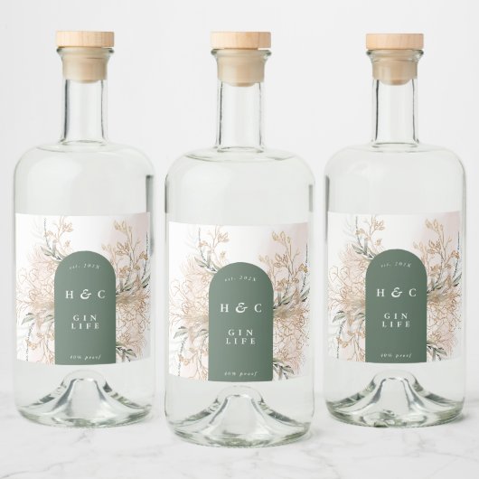 Elegante Botanicals Gold Eukalyptus Moderner Gin A Alkoholflaschenetikett (Flaschen)