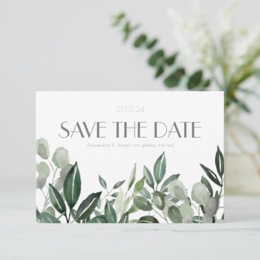 Elegante Botanicals-Jäger-Grüns Save The Date (Stehend Vorderseite)