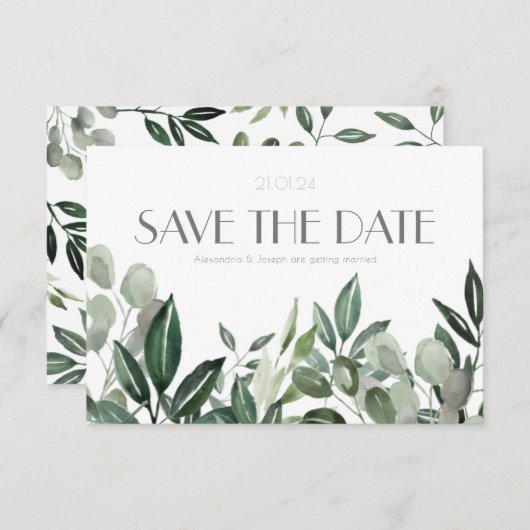 Elegante Botanicals-Jäger-Grüns Save The Date (Vorne/Hinten)