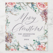 Elegante Botanicals Wasserfarbe Frohe Weihnachten Weinetikett (Einzelnes Label)