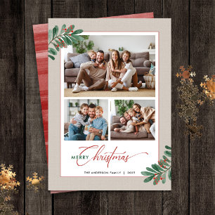 Elegante Botanicals Weihnachtstypografie 3 Bilder Feiertagskarte