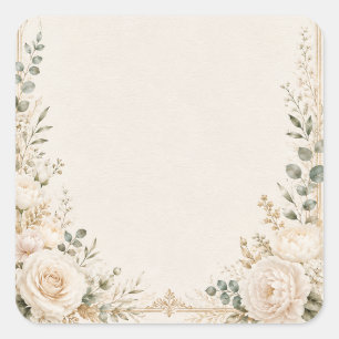 Elegante Botanik auf Vintage-Handmade-Papier Quadratischer Aufkleber