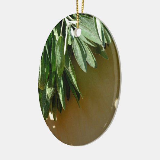 Elegante botanisch-grüne Kräuter Blätter Salbei Keramikornament (Links)