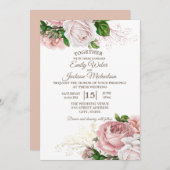 Elegante botanisch-rosa Rose Weiße Hochzeit Einladung (Vorne/Hinten)