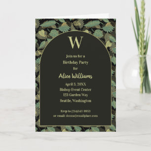 Elegante botanische Anfangsbuchstabe-Party-Einladu Karte
