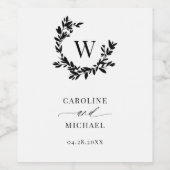 Elegante Botanische Anfangsmongramm-Hochzeit Weinetikett (Einzelnes Label)