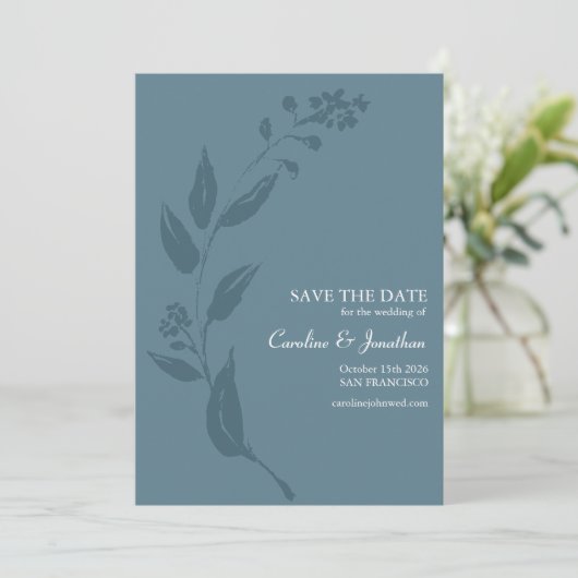 Elegante Botanische Aquamarine Blaue Minimalistisc Save The Date (Stehend Vorderseite)