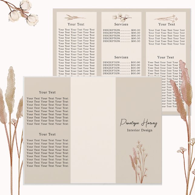 Elegante Botanische Aquarellfarbe Rosa Trifold Bro (Von Creator hochgeladen)