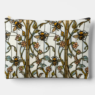 Elegante botanische Art Nouveau-Bienenglasmalerei Zubehörtasche