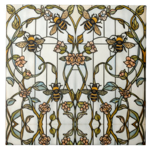 Elegante botanische Art Nouveau-Bienenverglasung Fliese