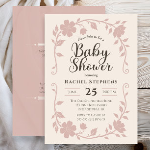 Elegante botanische Babyparty-Einladung mit Rosa F Einladung