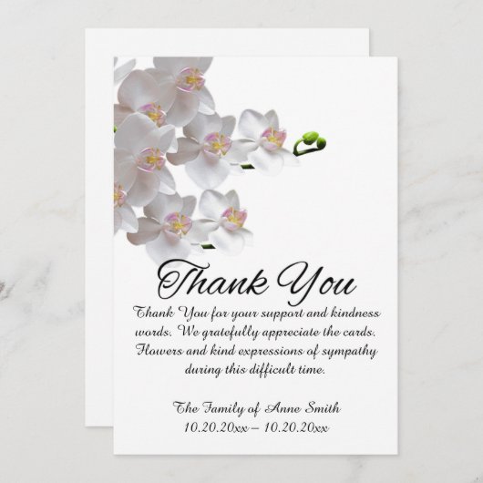 Elegante botanische Beerdigung bedanken Sie sich Dankeskarte (Vorne/Hinten)