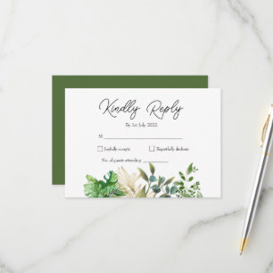 Elegante botanische Blatt-Hochzeitseinladung RSVP Karte