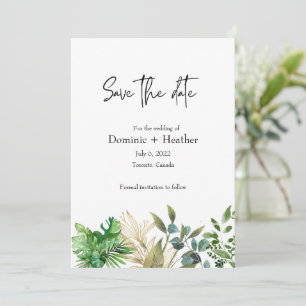 Elegante botanische Blatt-Hochzeitseinladung Save The Date