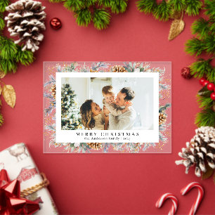 Elegante botanische Blätter Foto-Weihnachtskarte Acryleinladungen