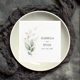 Elegante botanische Blätter Grüne Hochzeit Gold Serviette