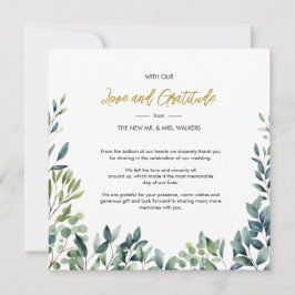 Elegante botanische Blätter Hochzeit Dankeskarte