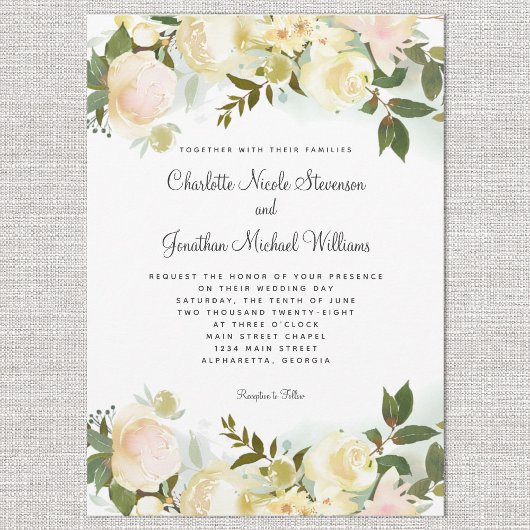 Elegante botanische Blätter Hochzeit Einladung