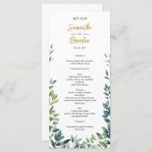 Elegante botanische Blätter Hochzeit Menükarte (Vorne/Hinten)