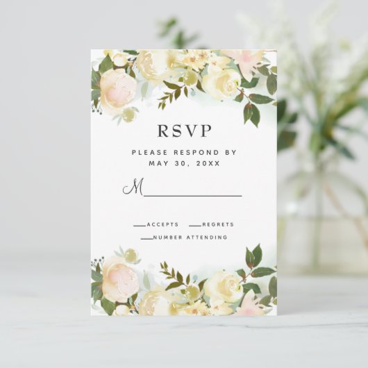 Elegante botanische Blätter Hochzeit RSVP Karte (Stehend Vorderseite)