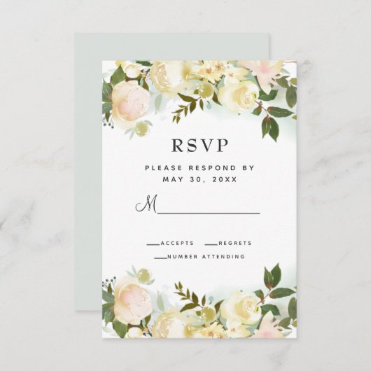 Elegante botanische Blätter Hochzeit RSVP Karte (Vorne/Hinten)