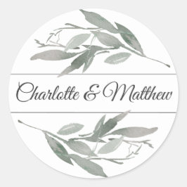 Elegante Botanische Blätter Hochzeit Runder Aufkleber