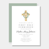 Elegante botanische Blätter kreuzen Erste Kommune Einladung