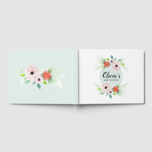 Elegante botanische Blume Babydusche Gästebuch (Voll)