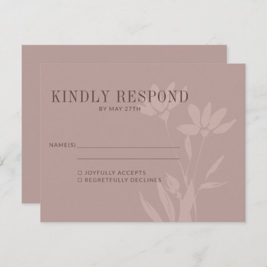 Elegante botanische Blume Dusty Mauve Wedding RSVP Karte (Vorne/Hinten)