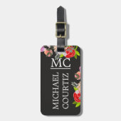 Elegante botanische Blume Mit Monogramm Gepäckanhänger (Vorderseite vertikal)