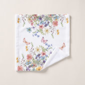 Elegante Botanische Blumenmuster Badhandtuch Set (Waschlappen)