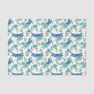Elegante botanische Blüte und blaue Libelle Seidenpapier